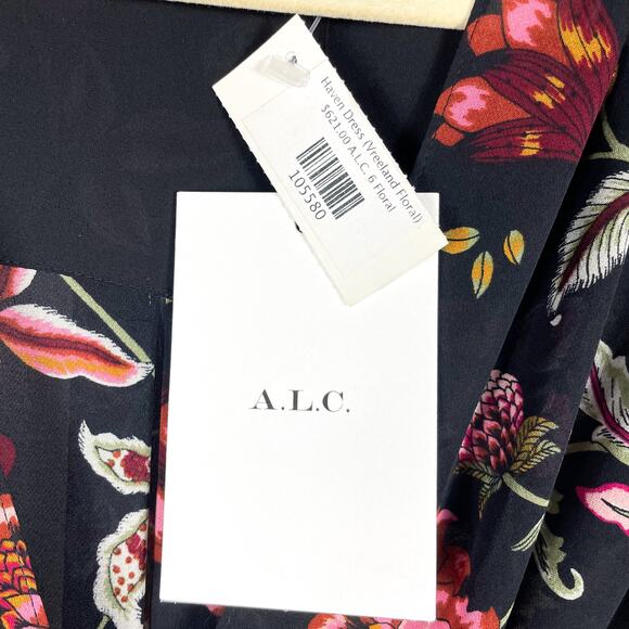 ALC Haven Dress Black Floral Silk Long Sleeve Mini‎ V-Neck Sz 6 - Picture 10 of 12